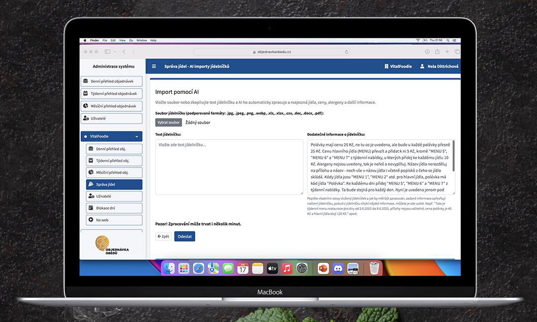 Automatizace pomocí AI v Objednávce obědů